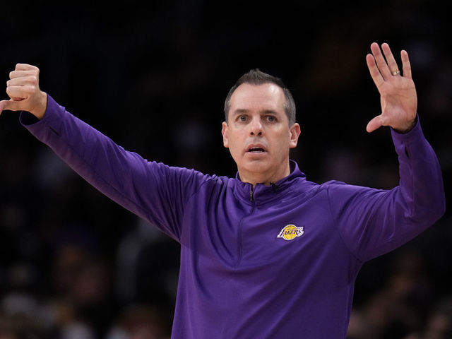Los Angeles, CA - December 07: Frank Vogel of the Los Angeles Lakers reacts against the Boston Celtics in the second half of a NBA basketball game at the Staples Center in Los Angeles on Tuesday, December 7, 2021.