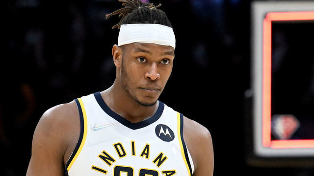 CLEVELAND, OHIO - JANUARY 02: Myles Turner #33 of the Indiana Pacers reacts after the Pacers lost to the Cleveland Cavaliers at Rocket Mortgage Fieldhouse on January 02, 2022 in Cleveland, Ohio. The Cavaliers defeated the Pacers 108-104. NOTE TO USER: User expressly acknowledges and agrees that, by downloading and/or using this photograph, user is consenting to the terms and conditions of the Getty Images License Agreement.