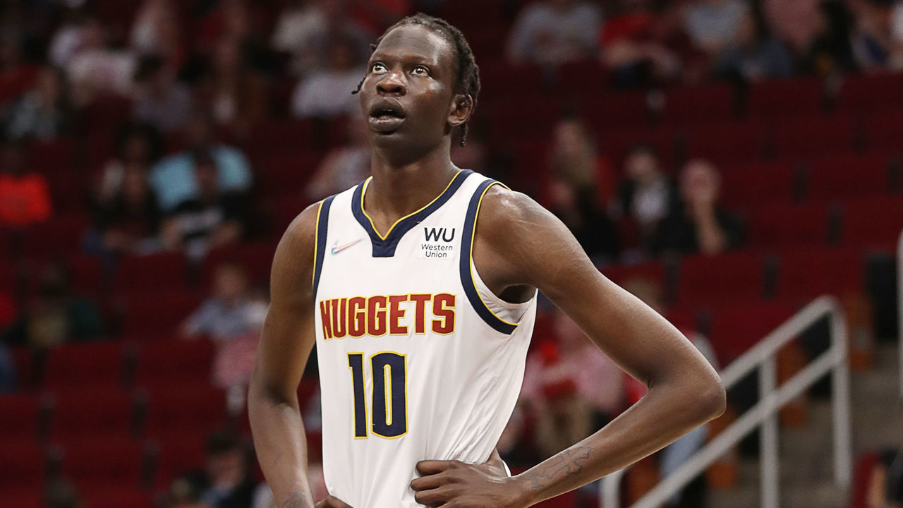 HOUSTON, TEXAS - JANUARY 01: Bol Bol #10 of the Denver Nuggets against the Houston Rockets at Toyota Center on January 01, 2022 in Houston, Texas.