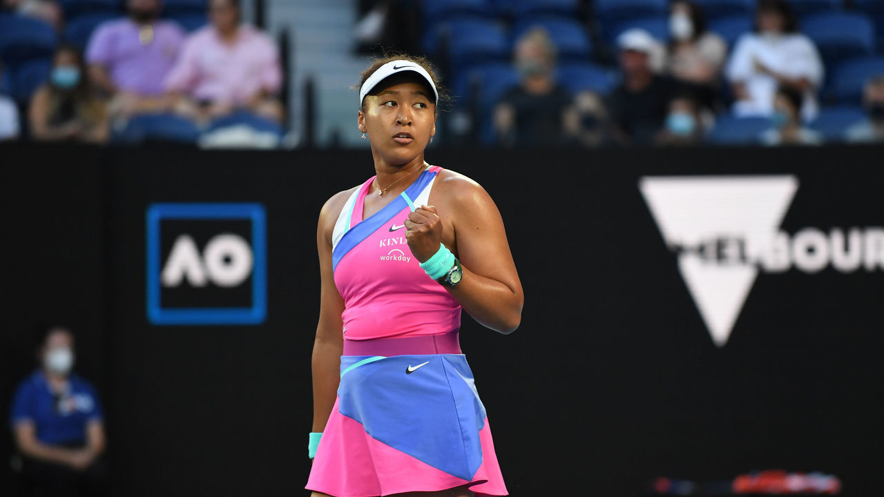 MELBOURNE, AUSTRALIA - JANUARY 19: Naomi Osaka of Japan in action against Madison Brengle (not seen) of USA during their women's singles match during the 2022 Australian Open in Melbourne, Australia on January 19, 2022. Osaka beat her opponent Brengle with 2-0 and qualified for the third round.