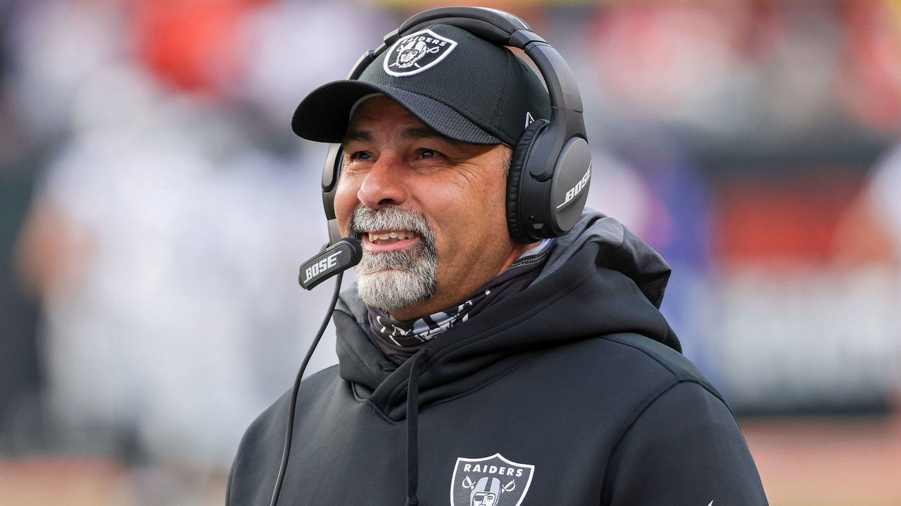 CINCINNATI, OHIO - JANUARY 15: Interim head coach/special teams coordinator Rich Bisaccia of the Las Vegas Raiders looks on before the AFC Wild Card playoff game against the Cincinnati Bengals at Paul Brown Stadium on January 15, 2022 in Cincinnati, Ohio.
