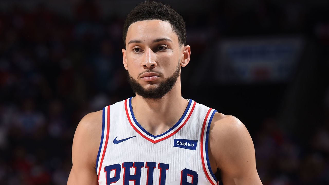 PHILADELPHIA, PA - JUNE 20: Ben Simmons #25 of the Philadelphia 76ers looks on during Round 2, Game 7 of the Eastern Conference Playoffs on June 20, 2021 at Wells Fargo Center in Philadelphia, Pennsylvania. NOTE TO USER: User expressly acknowledges and agrees that, by downloading and/or using this Photograph, user is consenting to the terms and conditions of the Getty Images License Agreement. Mandatory Copyright Notice: Copyright 2021 NBAE