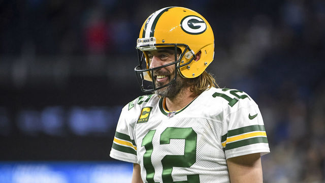 DETROIT, MICHIGAN - JANUARY 09: Aaron Rodgers #12 of the Green Bay Packers looks on before the game against the Detroit Lions at Ford Field on January 09, 2022 in Detroit, Michigan.