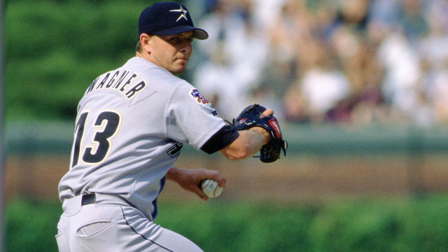 CHICAGO, IL - CIRCA 1997: Billy Wagner #13 of the Houston Astros throws a pitch during a game against the Chicago Cubs circa 1997 at Wrigley Field in Chicago, Illinois. Billy Wagner played for 16 years for 5 different teams and was a 7-time All-Star.