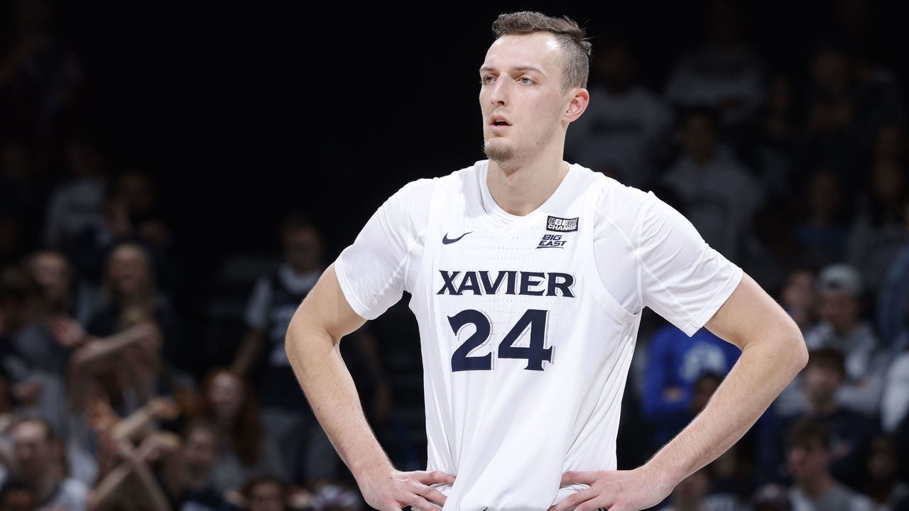CINCINNATI, OH - DECEMBER 18: Xavier Musketeers forward Jack Nunge (24) looks on during a college basketball game against the Marquette Golden Eagles on Dec. 18, 2021 at Cintas Center in Cincinnati, Ohio.