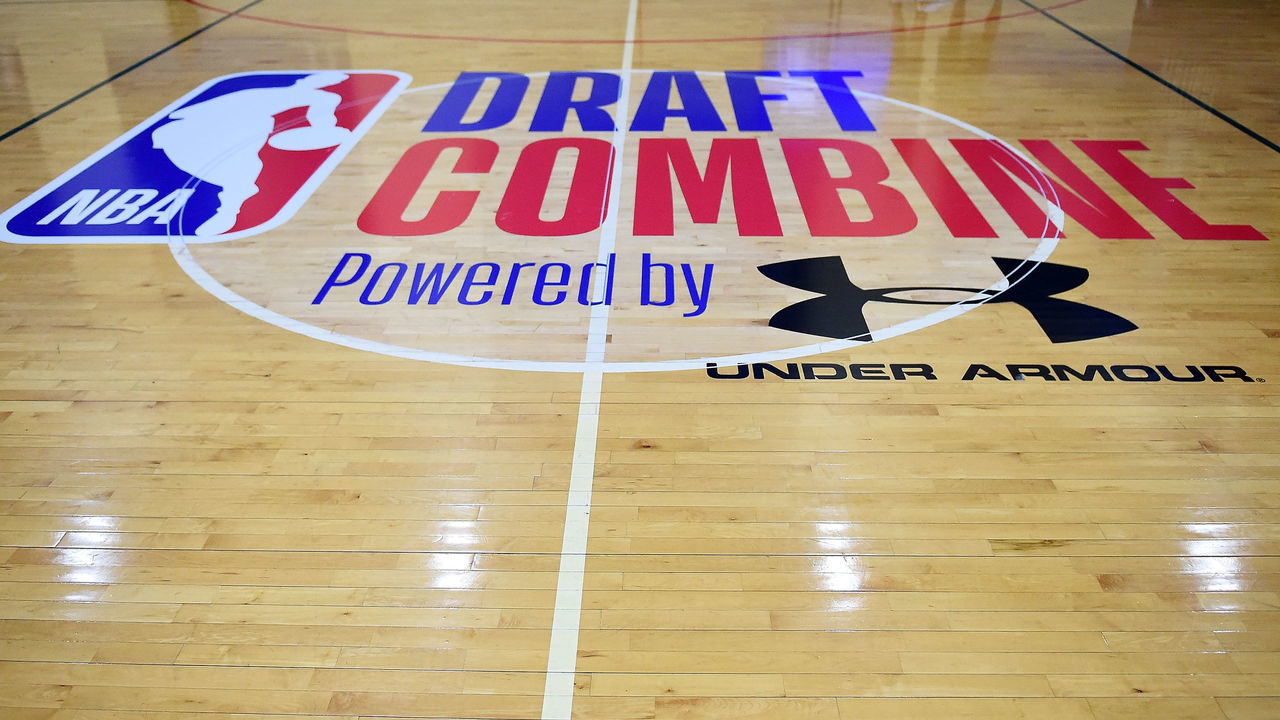 CHICAGO, IL - MAY 17: A detailed view of the draft combine logo during Day One of the NBA Draft Combine at Quest MultiSport Complex on May 17, 2018 in Chicago, Illinois.