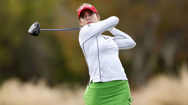 NAPLES, FLORIDA - NOVEMBER 21: Gaby Lopez of Mexico plays her shot from the third tee during the final round of the CME Group Tour Championship at Tiburon Golf Club on November 21, 2021 in Naples, Florida.