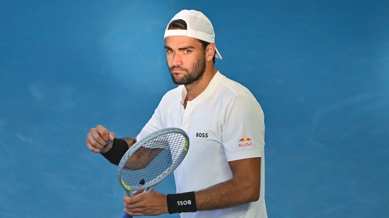 MELBOURNE, AUSTRALIA - JANUARY 21: Matteo Berrettini of Italy celebrates his victory over Carlos Alcaraz of Spain during day five of the 2022 Australian Open at Melbourne Park on January 21, 2022 in Melbourne, Australia.