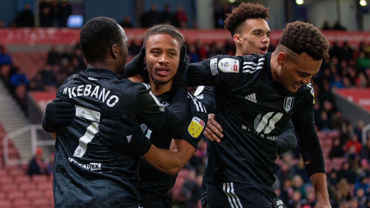 Fulham's Bobby Decordova-Reid celebrates scoring against Stoke City during the Sky Bet Championship match at the bet365 Stadium, Stoke-on-Trent. Picture date: Saturday January 22, 2022.