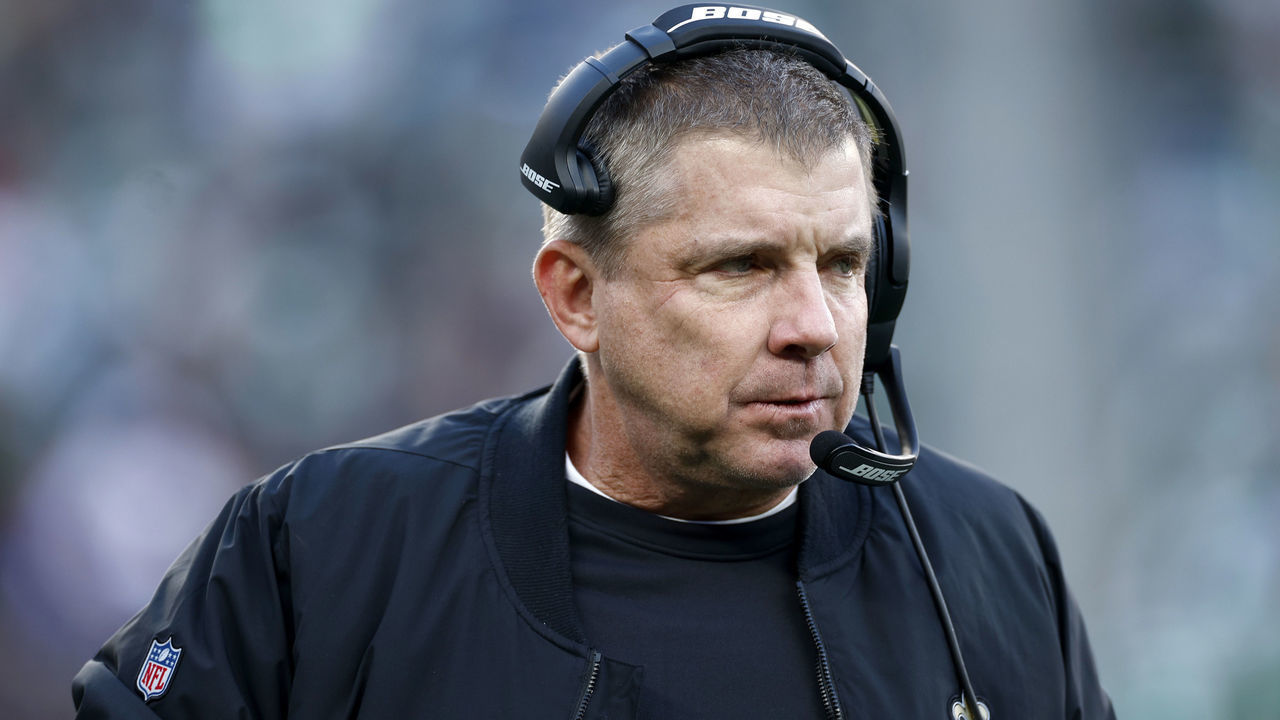 EAST RUTHERFORD, NEW JERSEY - DECEMBER 12: Head coach Sean Payton of the New Orleans Saints looks on during the third quarter of the game between the New Orleans Saints and the New York Jets at MetLife Stadium on December 12, 2021 in East Rutherford, New Jersey.