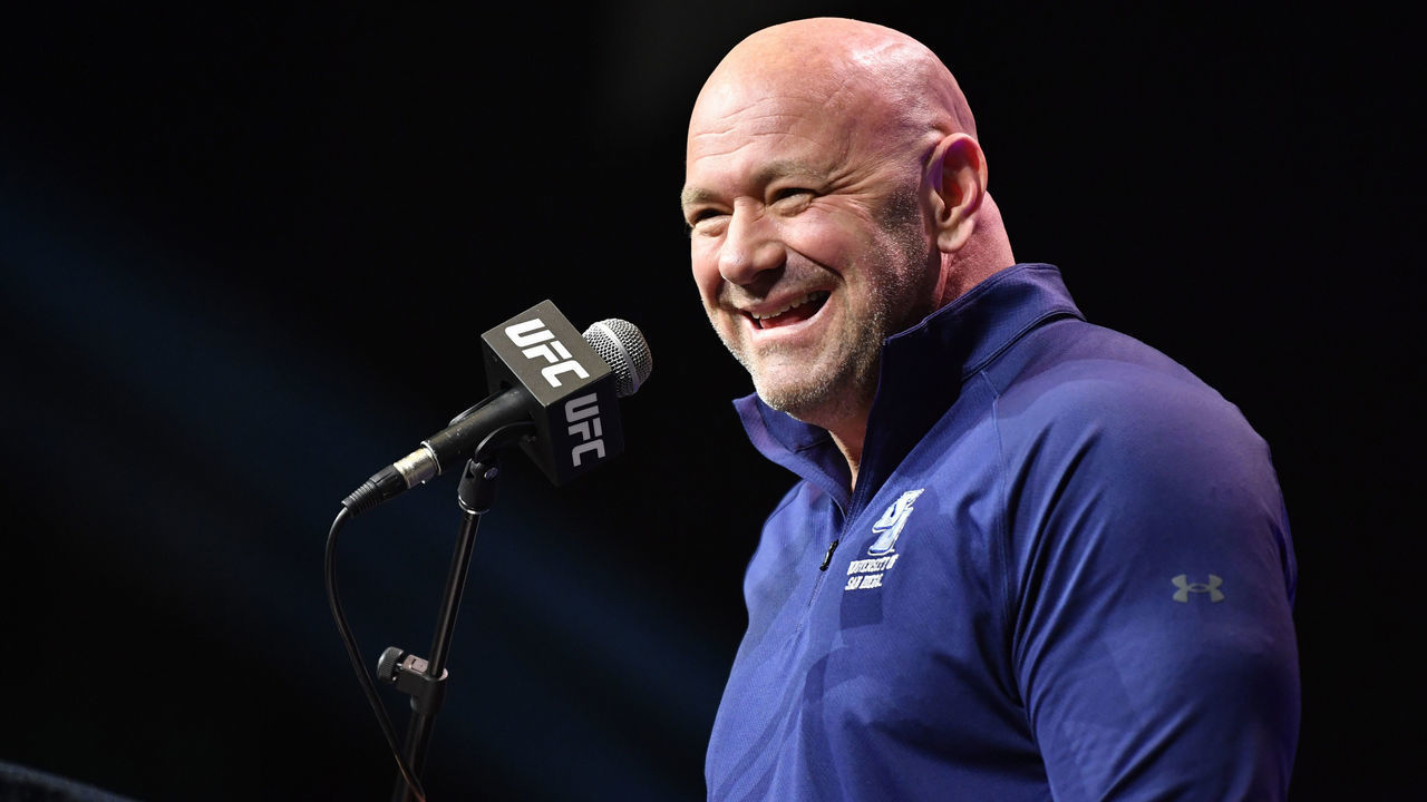 LAS VEGAS, NEVADA - DECEMBER 09: UFC president Dana White hosts the UFC 269 press conference at MGM Grand Garden Arena on December 09, 2021 in Las Vegas, Nevada.