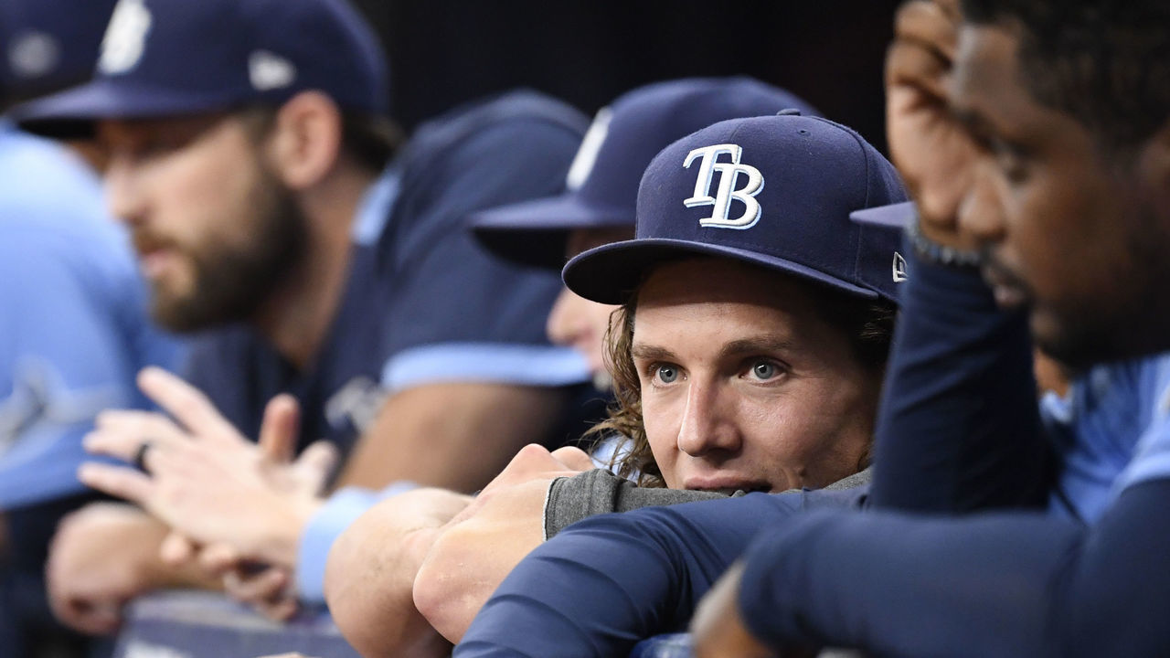 ST PETERSBURG, FLORIDA - JULY 09: Tyler Glasnow #20 of the Tampa Bay Rays looks on during the second inning against the Toronto Blue Jays at Tropicana Field on July 09, 2021 in St Petersburg, Florida.