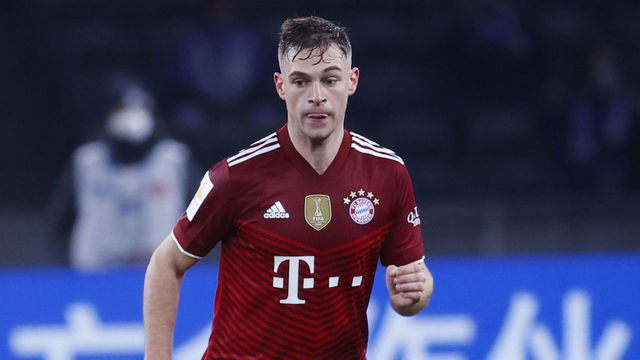BERLIN, GERMANY - JANUARY 23: Kimmich of Bayern Munchen in action during the Bundesliga match between Hertha BSC and FC Bayern Munchen at Olympiastadion on January 23, 2022 in Berlin, Germany.
