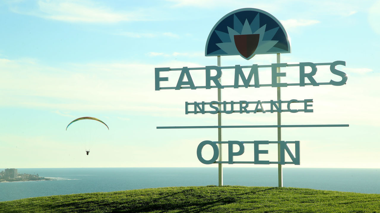 SAN DIEGO, CALIFORNIA - JANUARY 30: A general view of the Farmers Insurance Open on the third hole green after round three of the Farmers Insurance Open at Torrey Pines South on January 30, 2021 in San Diego, California.