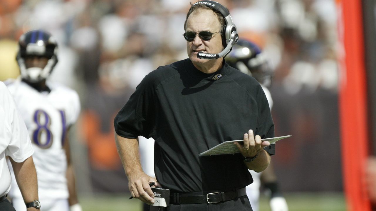 CLEVELAND - SEPTEMBER 30: Head coach Brian Billick of the Baltimore Ravens looks on from the sideline during a game against the Cleveland Browns at Cleveland Browns Stadium on September 30, 2007 in Cleveland, Ohio. The Browns defeated the Ravens 27-13.