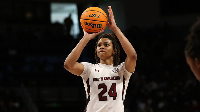 COLUMBIA, SC - JANUARY 09: South Carolina guard LeLe Grissett (24) during a women's college basketball game between the Kentucky Wildcats and the South Carolina Gamecocks on January 9, 2022 at Colonial Life Arena in Columbia, S.C.