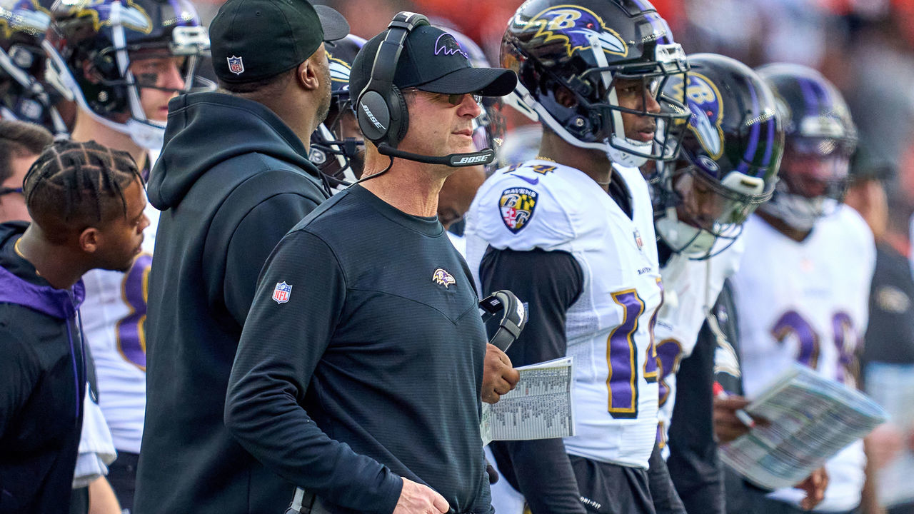 CINCINNATI, OH - DECEMBER 26: Baltimore Ravens head coach John Harbaugh looks on during a game between the Cincinnati Bengals and the Baltimore Ravens on December 26, 2021, at Paul Brown Stadium in Cincinnati, OH.