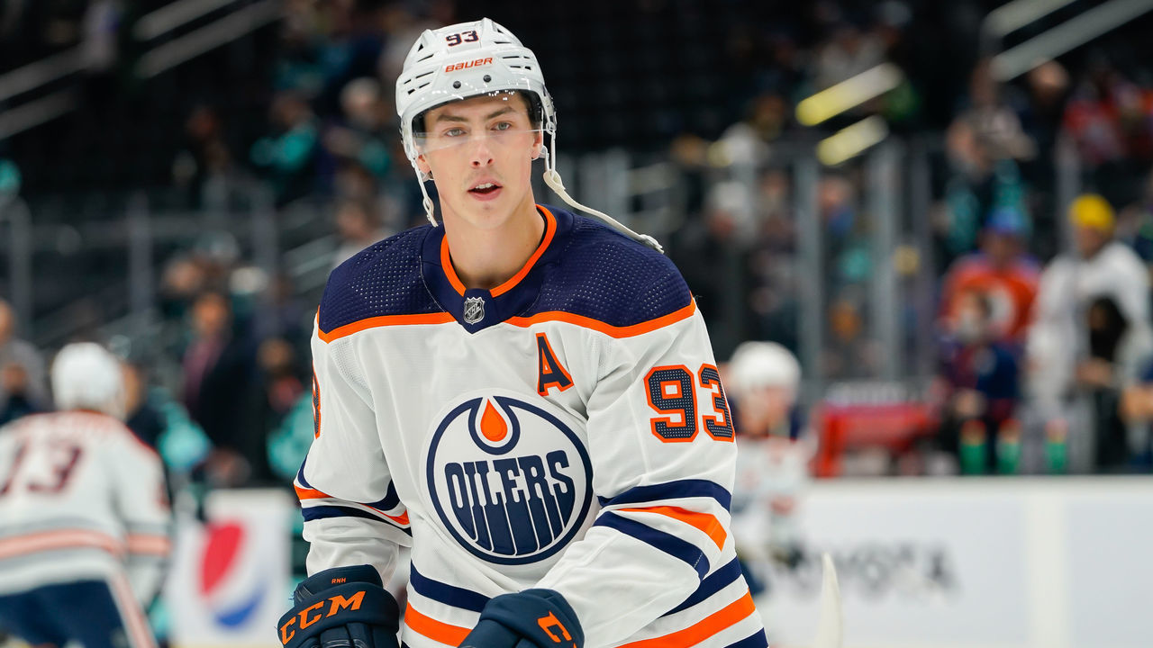 SEATTLE, WASHINGTON - DECEMBER 03: Ryan Nugent-Hopkins #93 of the Edmonton Oilers warms up prior to a game between the Edmonton Oilers and the Seattle Kraken at Climate Pledge Arena on December 03, 2021 in Seattle, Washington.