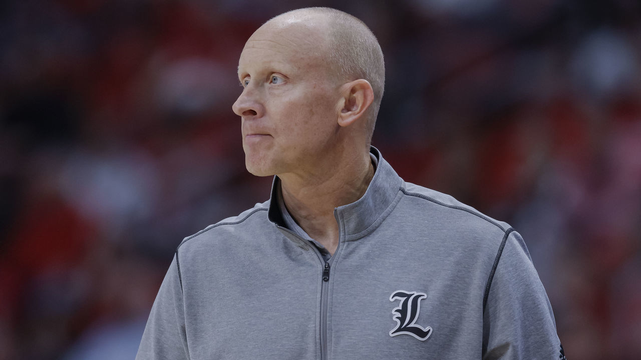 LOUISVILLE, KY - JANUARY 22: Head coach Chris Mack of the Louisville Cardinals is seen during the game against the Notre Dame Fighting Irish at KFC YUM! Center on January 22, 2022 in Louisville, Kentucky.