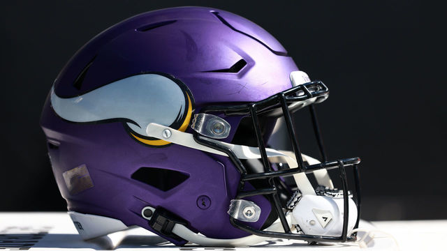 CHARLOTTE, NORTH CAROLINA - OCTOBER 17: A detailed photo of a Minnesota Vikings helmet during their game against the Carolina Panthers at Bank of America Stadium on October 17, 2021 in Charlotte, North Carolina.