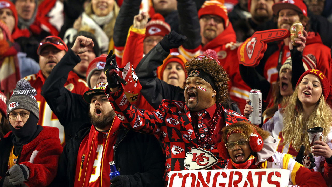 KANSAS CITY, MISSOURI - JANUARY 23: Kansas City Chiefs fans react against the Buffalo Bills during the third quarter in the AFC Divisional Playoff game at Arrowhead Stadium on January 23, 2022 in Kansas City, Missouri.