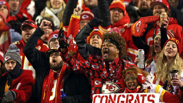 KANSAS CITY, MISSOURI - JANUARY 23: Kansas City Chiefs fans react against the Buffalo Bills during the third quarter in the AFC Divisional Playoff game at Arrowhead Stadium on January 23, 2022 in Kansas City, Missouri.