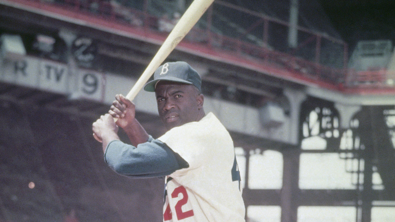BROOKLYN, NY - UNDATED: Hall of famer Jackie Robinson #42 of the Brooklyn Dodgers poses for the camera at Ebbits Field during the 1950s in Brooklyn, New York.