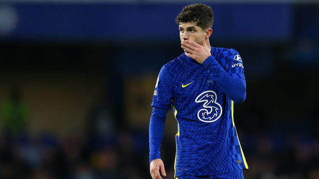LONDON, ENGLAND - DECEMBER 16: Christian Pulisic of Chelsea reacts during the Premier League match between Chelsea and Everton at Stamford Bridge on December 16, 2021 in London, England.