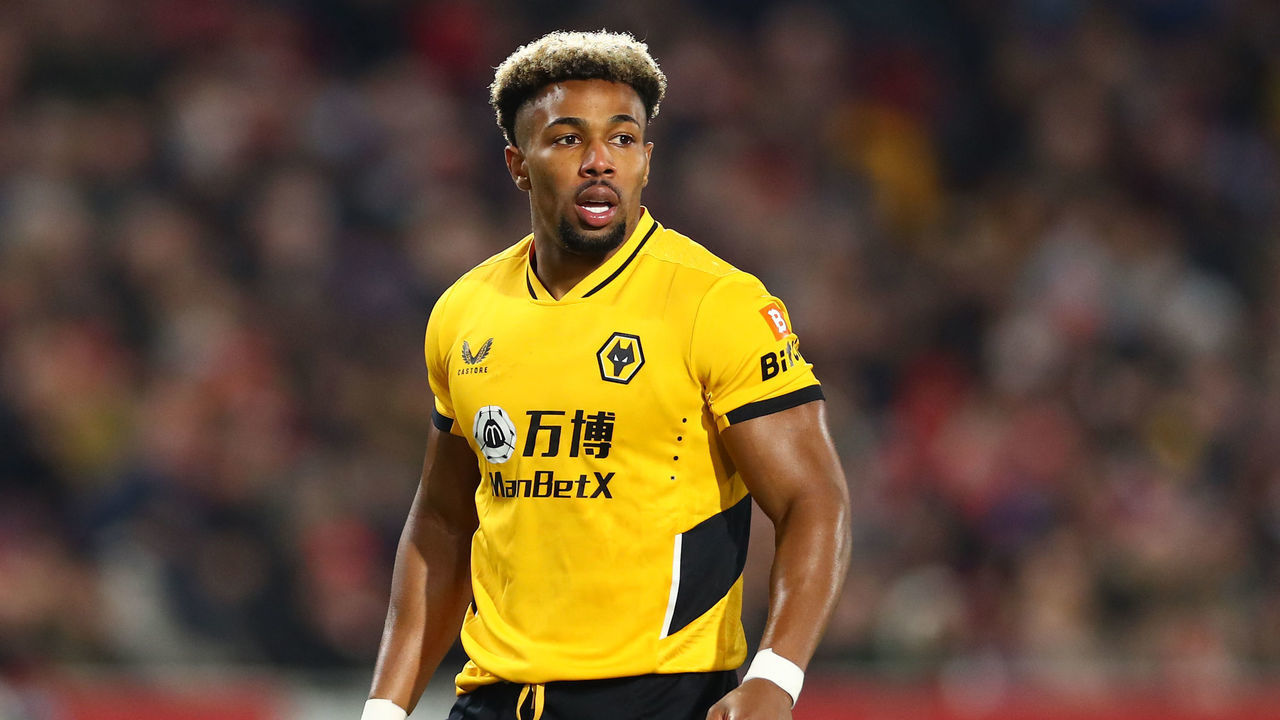 BRENTFORD, ENGLAND - JANUARY 22: Adama Traore of Wolverhampton Wanderers looks on during the Premier League match between Brentford and Wolverhampton Wanderers at Brentford Community Stadium on January 22, 2022 in Brentford, United Kingdom.