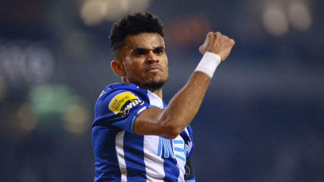 PORTO, PORTUGAL - JANUARY 23: Luis Diaz of FC Porto celebrates after scoring his team's second goal during the Liga Portugal Bwin match between FC Porto and FC Famalicao at Estadio do Dragao on January 23, 2022 in Porto, Portugal.