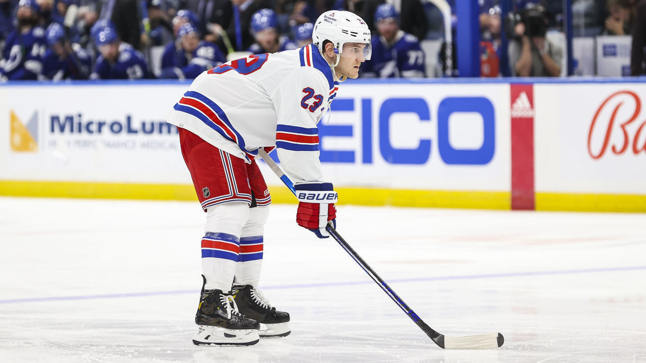 TAMPA, FL - DECEMBER 31: Adam Fox #23 of the New York Rangers against the Tampa Bay Lightning during the second period at Amalie Arena on December 31, 2021 in Tampa, Florida.