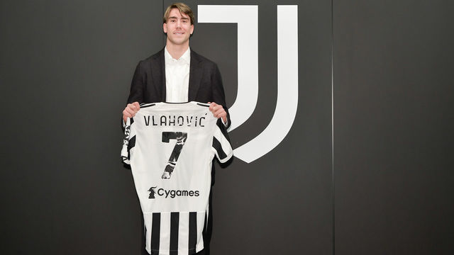 TURIN, ITALY - JANUARY 28: Dusan Vlahovic signing with Juventus on January 28, 2022 in Turin, Italy.