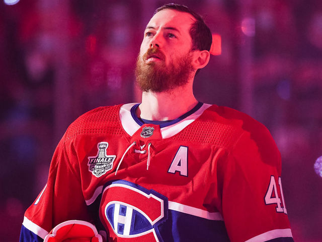 MONTREAL, QC - JULY 05: Look on Montreal Canadiens left wing Paul Byron (41) during the national anthem before the NHL Stanley Cup Playoffs Final game 4 between the Tampa Bay Lightning versus the Montreal Canadiens on July 05, 2021, at Bell Centre in Montreal, QC