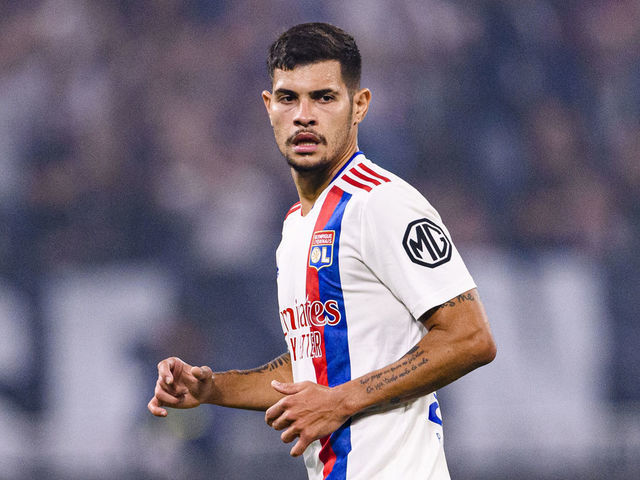 LYON, FRANCE - SEPTEMBER 12: Bruno Guimaraes of Olympique Lyon in action during the Ligue 1 Uber Eats match between Lyon and Strasbourg at Groupama Stadium on September 12, 2021 in Lyon, France.