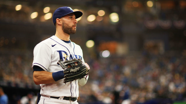 ST PETERSBURG, FLORIDA - OCTOBER 08: Kevin Kiermaier #39 of the Tampa Bay Rays takes the field in the fifth inning against the Boston Red Sox during Game 2 of the American League Division Series at Tropicana Field on October 08, 2021 in St Petersburg, Florida.