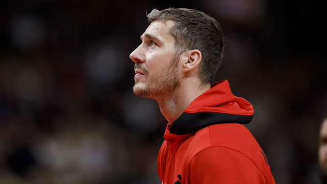 TORONTO, ON - OCTOBER 23: Goran Dragic #1 of the Toronto Raptors warms up prior to their NBA game against the Dallas Mavericks at Scotiabank Arena on October 23, 2021 in Toronto, Canada.