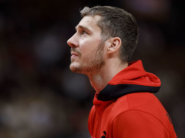 TORONTO, ON - OCTOBER 23: Goran Dragic #1 of the Toronto Raptors warms up prior to their NBA game against the Dallas Mavericks at Scotiabank Arena on October 23, 2021 in Toronto, Canada.