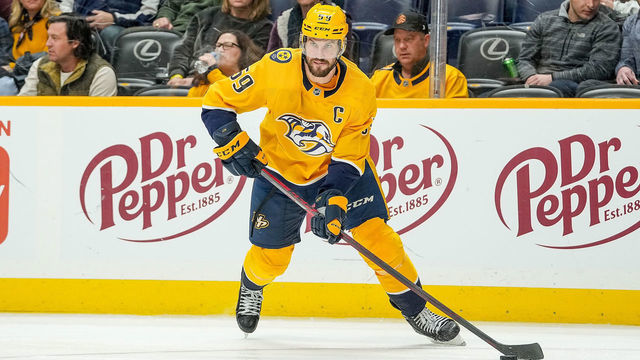 NASHVILLE, TN - JANUARY 13: Roman Josi #59 of the Nashville Predators skates against the Buffalo Sabres during an NHL game at Bridgestone Arena on January 13, 2022 in Nashville, Tennessee.