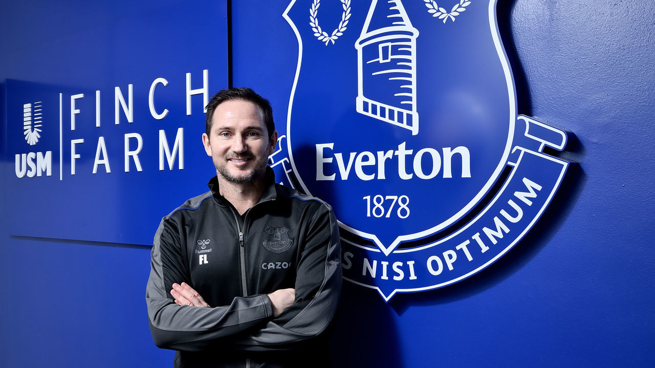 HALEWOOD ENGLAND - JANUARY 31 (EXCLUSIVE COVERAGE) Frank Lampard poses for a photo after becoming the new manager of Everton FC on January 31 2022 at USM Finch Farm in Halewood, England.