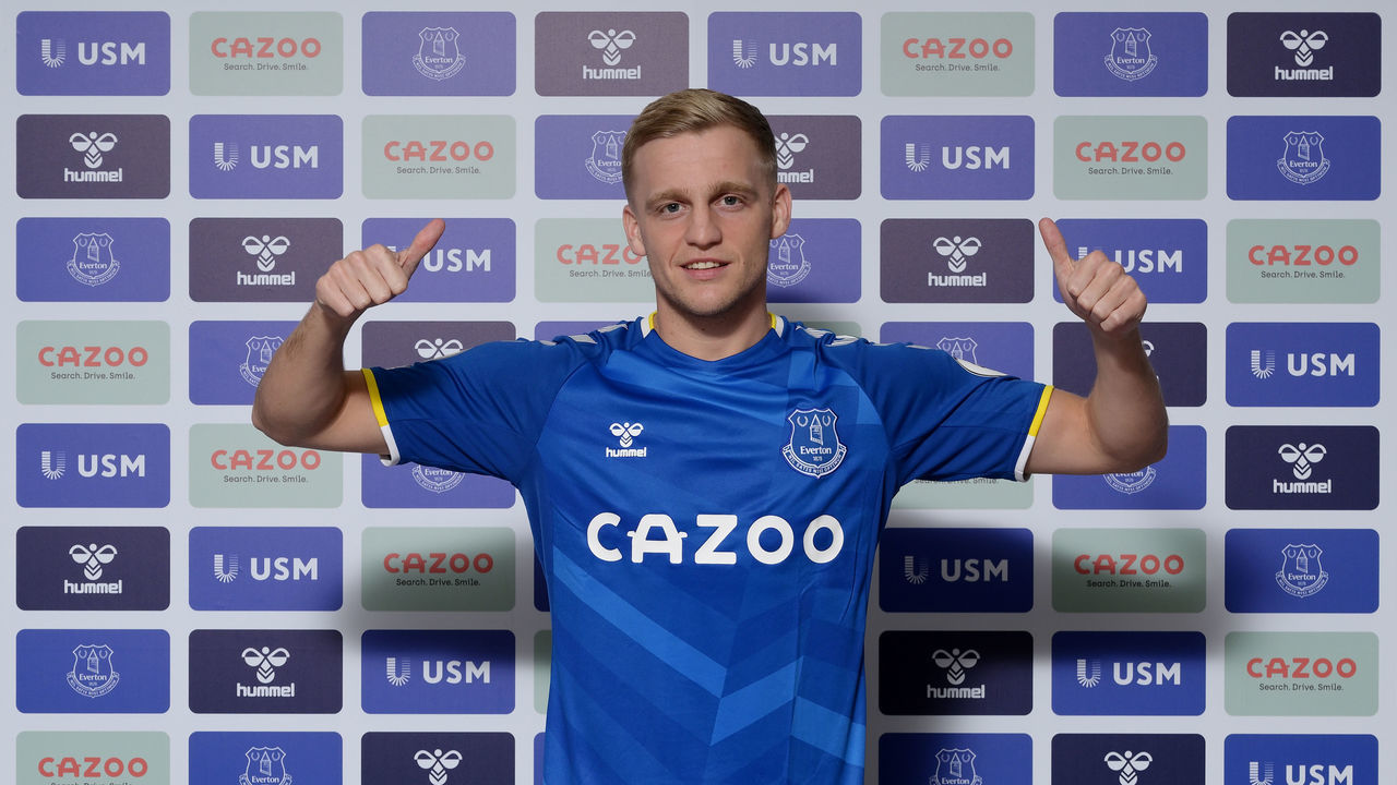 HALEWOOD ENGLAND - JANUARY 31 (EXCLUSIVE COVERAGE) Donny van de Beek poses for a photo after signing on loan for Everton FC on January 31 2022 at USM Finch Farm in Halewood, England.