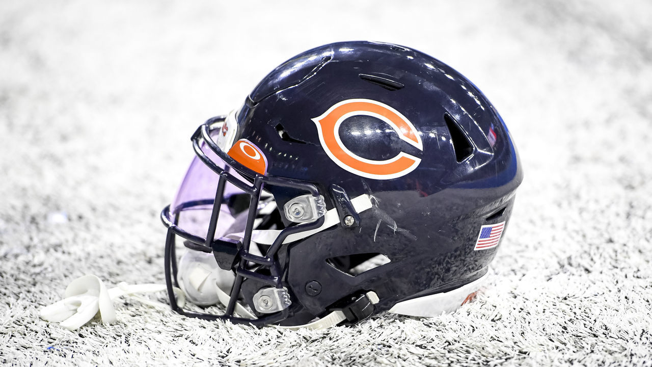 DETROIT, MICHIGAN - NOVEMBER 25: A Chicago Bears helmet is pictured after the game against the Detroit Lions at Ford Field on November 25, 2021 in Detroit, Michigan.