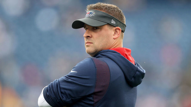 FOXBOROUGH, MASSACHUSETTS - OCTOBER 17: New England Patriots offensive coordinator Josh McDaniels stands on the field before their game against the Dallas Cowboys at Gillette Stadium on October 17, 2021 in Foxborough, Massachusetts.