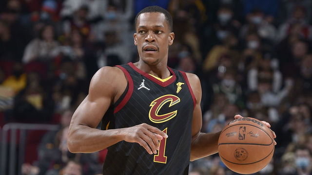 CLEVELAND, OH - JANUARY 26: Rajon Rondo #1 of the Cleveland Cavaliers dribbles the ball during the game against the Milwaukee Bucks on January 26, 2022 at Rocket Mortgage FieldHouse in Cleveland, Ohio. NOTE TO USER: User expressly acknowledges and agrees that, by downloading and/or using this Photograph, user is consenting to the terms and conditions of the Getty Images License Agreement. Mandatory Copyright Notice: Copyright 2022 NBAE