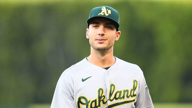 ANAHEIM, CA - SEPTEMBER 18: Oakland Athletics first baseman Matt Olson (28) looks on during the MLB game between the Oakland Athletics and the Los Angeles Angels of Anaheim on September 18, 2021 at Angel Stadium of Anaheim in Anaheim, CA.