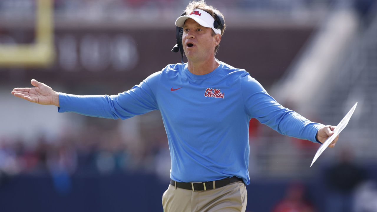 OXFORD, MS - NOVEMBER 06: Mississippi Rebels head coach Lane Kiffin reacts during a college football game against the Liberty Flames on Nov. 6, 2021 at Vaught-Hemingway Stadium in Oxford, MS.
