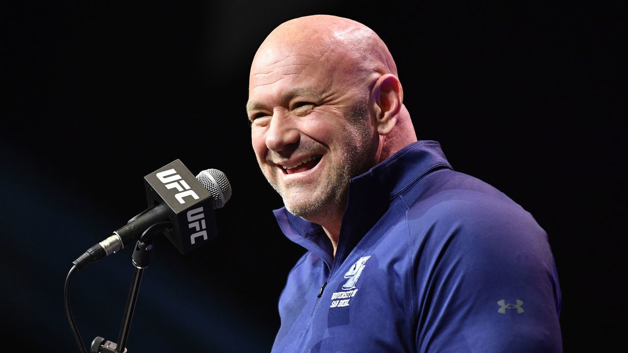 LAS VEGAS, NEVADA - DECEMBER 09: UFC president Dana White hosts the UFC 269 press conference at MGM Grand Garden Arena on December 09, 2021 in Las Vegas, Nevada.
