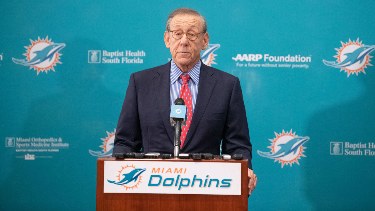 DAVIE, FL - FEBRUARY 04: Stephen Ross Chairman & Owner of the Miami Dolphins addresses the media as he announces Brian Flores as their new Head Coach at Baptist Health Training Facility at Nova Southern University on February 4, 2019 in Davie, Florida.