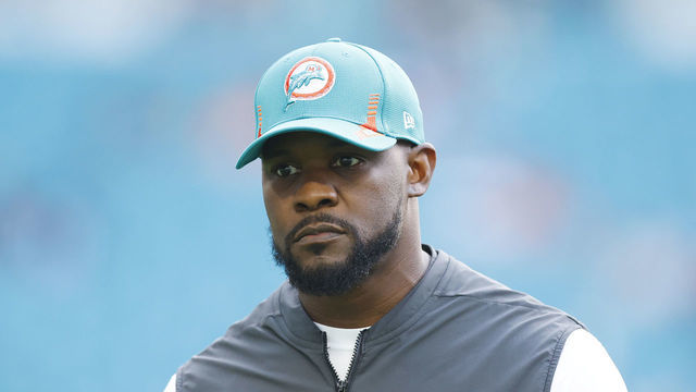 MIAMI GARDENS, FLORIDA - JANUARY 09: Head coach Brian Flores of the Miami Dolphins looks on prior to the game against the New England Patriots at Hard Rock Stadium on January 09, 2022 in Miami Gardens, Florida.