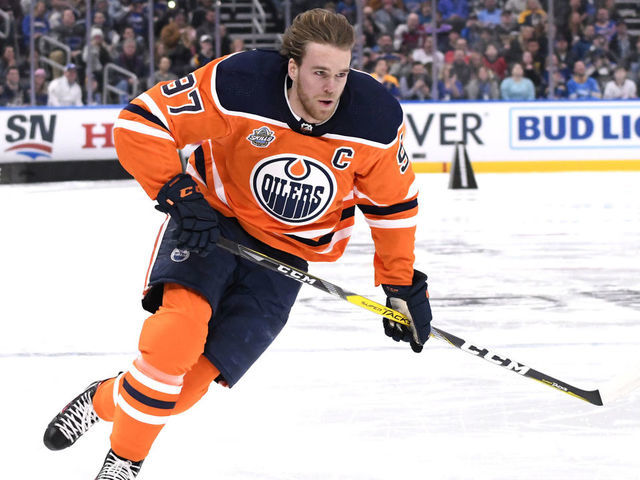 ST LOUIS, MISSOURI - JANUARY 24: Connor McDavid #97 of the Edmonton Oilers competes in the Bridgestone NHL Fastest Skater event during the 2020 NHL All-Star Skills competition at Enterprise Center on January 24, 2020 in St Louis, Missouri.