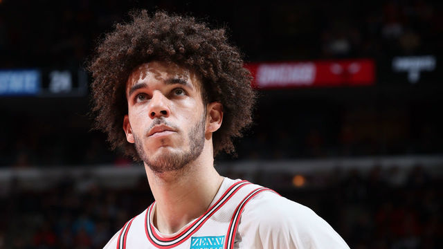 CHICAGO, IL - JANUARY 14: Lonzo Ball #2 of the Chicago Bulls looks on during the game against the Golden State Warriors on January 14, 2022 at United Center in Chicago, Illinois. Mandatory Copyright Notice: Copyright 2022 NBAE